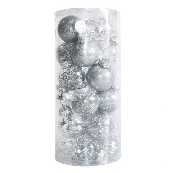 Twfbrm Clear Christmas Ball Ornaments,24ct Shatterproof Plastic Decorative Christmas Ornaments Hanging Xmas Tree Baubles Set with Stuffed Delicate Glittering Decorations for Holiday Party Decor