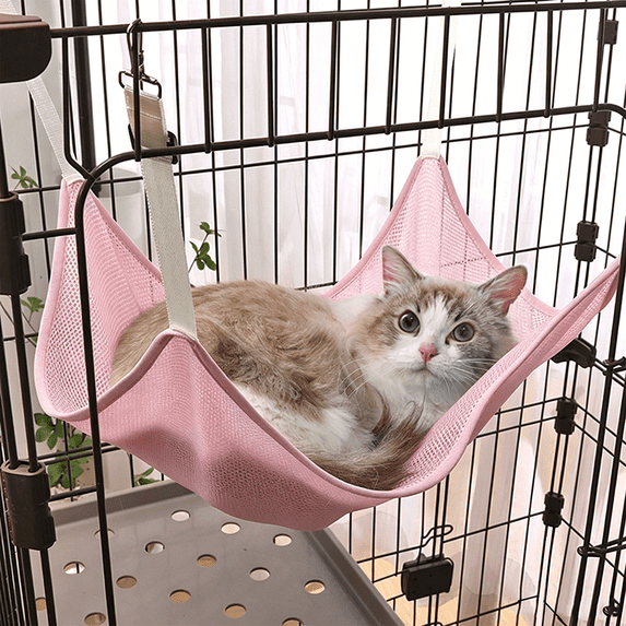 Twfbrm Cooling Cat Hammock for Cage, Breathable Mesh Pet Hammock Bed with Adjustable Straps and Hooks, Ventilated Hanging Cats Bed Washable Pet Pad for Large & Small Cats Puppy Ferret Rabbit Rat