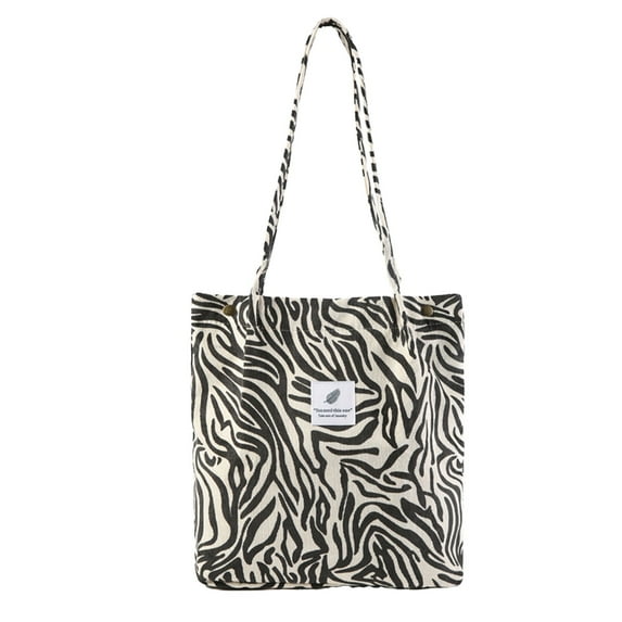Twfbrm Corduroy Tote Bag for Women, Large Capacity Black and White Prints Shoulder Bags with Inner Pocket, Portable Heavy-Duty Shopping Bags Casual Handbag for Daily Work Beach Travel and Grocery