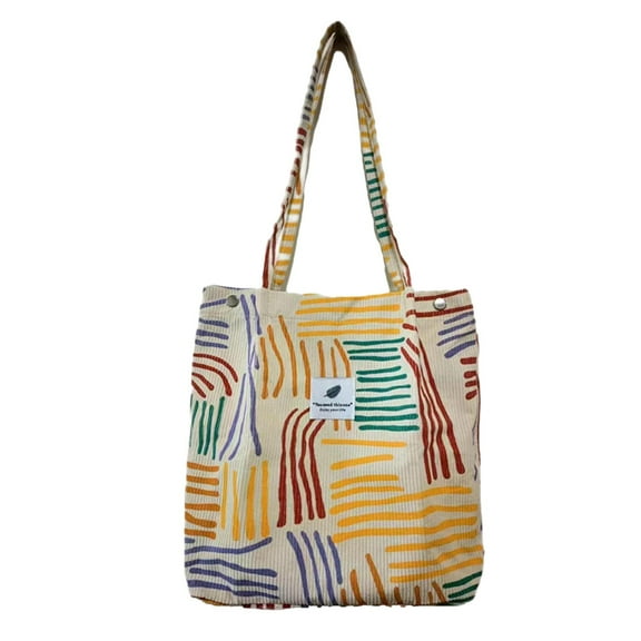 Twfbrm Corduroy Tote Bag for Women, Large Capacity Colored-Stripe Prints Shoulder Bags with Inner Pocket, Portable Heavy-Duty Shopping Bags Casual Handbag for Daily Work Beach Travel and Grocery