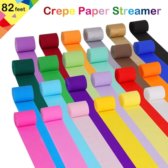 Lksixu Crepe Paper Streamers, 1.8" x 82ft Crepe Paper Rolls, Various Colors Hanging Crepe Paper, DIY Crafts Supplies for Graduation, Wedding, Party Decorations