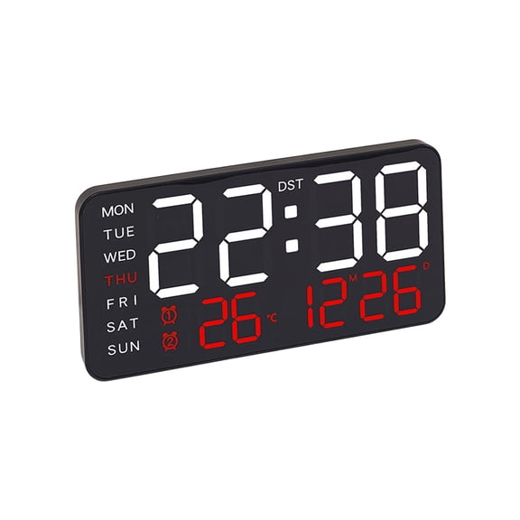 Twfbrm Digital Alarm Clock Electronic Clock for Bedroom, Dual Alarm, Date, Seconds,Day of Week,12/24h, Desk Clock, LED Clock for Living Room, Calendar Digital Black Clock