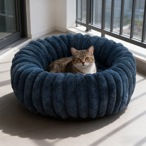 Twfbrm Donut Dog Bed, 24 Inch Round Corduroy Fleece Pet Bed with Sides, Extra Soft & Non-Slip Orthopedic Calming Pet Cushion, Machine Washable Sleeping Puppy Bed for Small Dogs and Cats