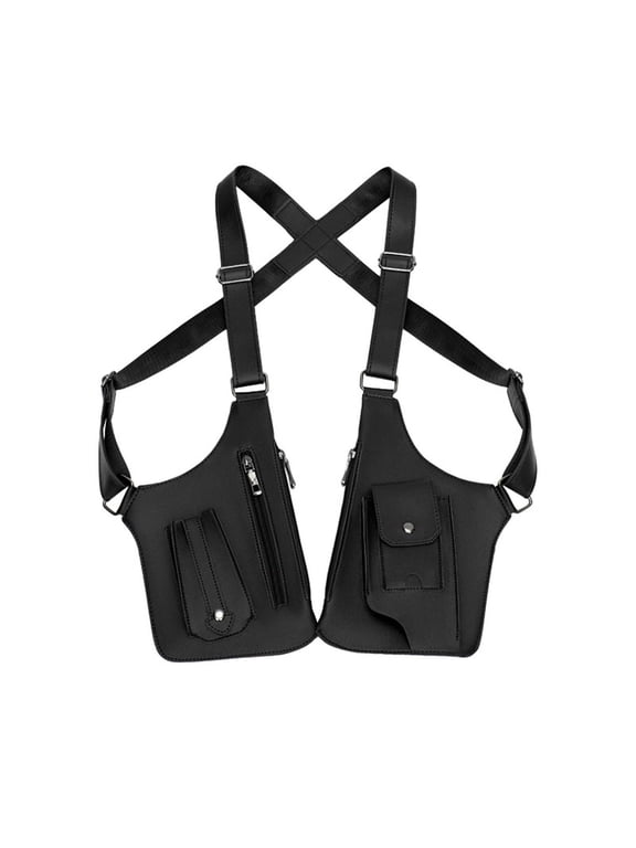 Double Shoulder Armpit Bag for Men, Anti-Theft PU Leather Underarm Wallet Bag with Adjustable Strap, Lightweight Multi-Pocket Crossbody Bag Leisure Shoulder Pouch for Phone Keys Passport