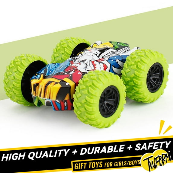 Twfbrm Double Sided Pull Back Cars for Boys Age 4-7 Year Old - Friction Powered Push and Go Toy Push Car,Big Tire Four-Wheel Drive Graffiti Toy Car Christmas Birthday Gifts for Boys and Girls