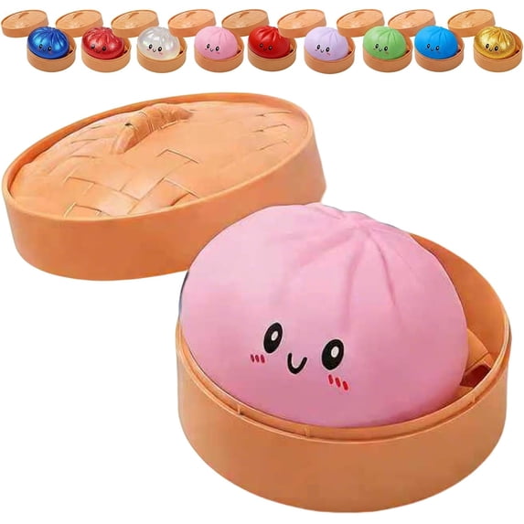 Twfbrm Dumpling Stress Ball, Giant Squashy Dumpling with Food Steamer, Stress Relief Sensory Fidget Toy, Soft and Stretchy Slow Rising Squeeze Dough Ball, Steamed Stuffed Bun Decompression Toy