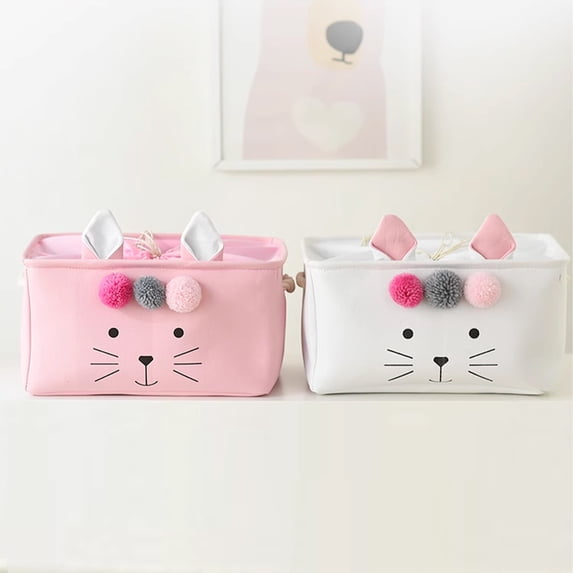 Twfbrm Easter Basket with Handles, Cute Design Fabric Storage Bin with Rabbit Ears, Foldable Large Capacity Storage Boxes Closet Organizers and Storage for Organizing Clothing Sheets Toys Books
