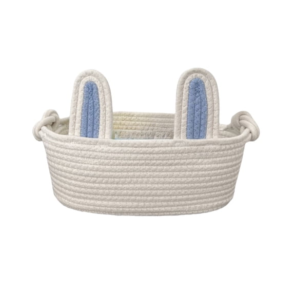 Twfbrm Easter Basket, Handmade Woven Cotton Rope Decorative Basket with Bunny Ears, Large Capacity Easter Bunny Bucket Reusable Empty Easter Egg Basket Candy Snack Container for Party Favor