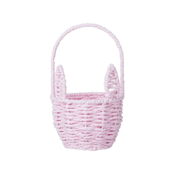 Twfbrm Easter Baskets for Kids, Small Rattan Woven Easter Bunny Basket with Handle, Portable Lightweight Easter Eggs Hunting Basket Rustic Farmhouse Decorative Flower Basket Spring Decor for Home