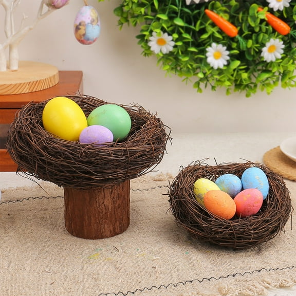 Twfbrm Easter Bird Nest Decoration, Easter Decorations 4.7" Artificial Rattan Birds Nest Tabletop Ornament, Handmade Natural Twig Bird's Nest Crafts DIY Birdhouse Spring Decor for Garden Yard Party