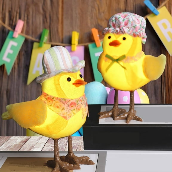 Twfbrm Easter Birds Ornaments, Easter Decorations 13" Plush Yellow Birds Statue with Built-in LED Lights, Glowing Inseparable Birds Doll Spring Table Ornaments Cute Animals Figurine for Party Holiday