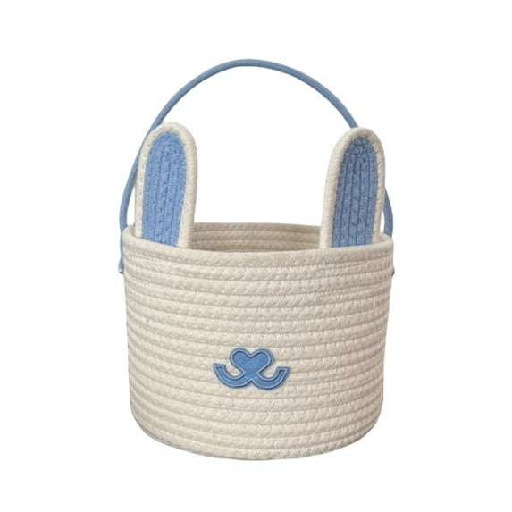 Twfbrm Easter Bunny Basket, Woven Easter Eggs Basket with Rabbit Ears, Reusable Decorative Fabric Storage Bucket with Handle Empty Easter Eggs Hunt Bag Cute Bunny Storage Bucket for Kids Girls Boys