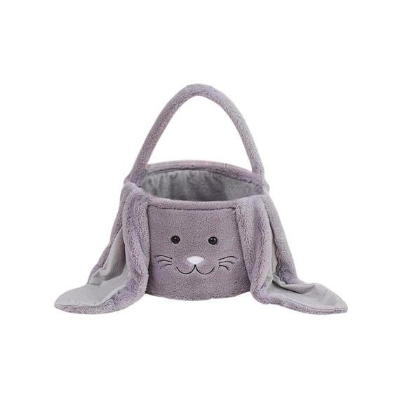 Twfbrm Easter Bunny Baskets for Kids, Fluffy Rabbit Design Decorative Fabric Storage Bucket with Long Plush Ear, Cute Empty Easter Egg Hunting Basket with Handle Reusable Gifts Tote Bags