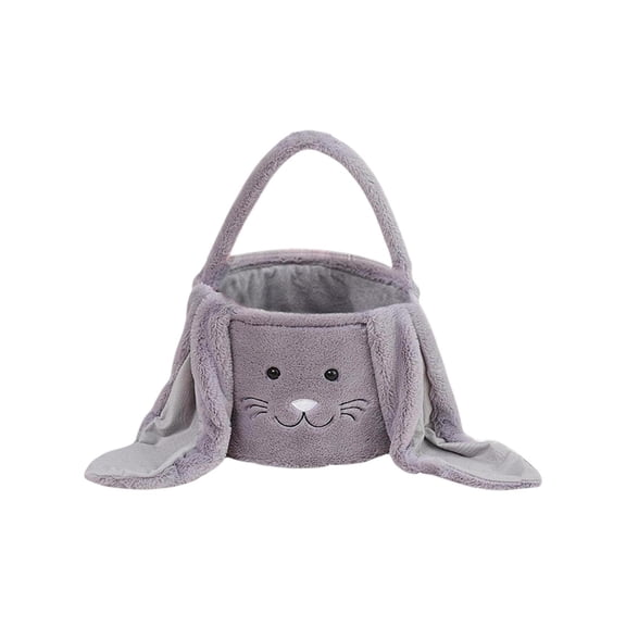 Twfbrm Easter Bunny Baskets for Kids, Fluffy Rabbit Design Decorative Fabric Storage Bucket with Long Plush Ear, Cute Empty Easter Egg Hunting Basket with Handle Reusable Gifts Tote Bags