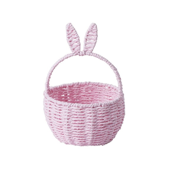 Twfbrm Easter Bunny Baskets, Woven Wicker Basket with Rabbit Ears, Imitation Rattan Flower Baskets with Handles, Portable Easter Eggs Storage Basket Vintage Farmhouse Empty Picnic Baskets for Kids