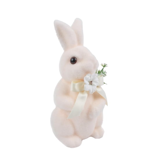 Twfbrm Easter Bunny Decorations, 13 Inch Flocked Standing Rabbit Figurines with Flower Bow tie, Small Decorative Rabbit Statues Faux Moss Animals Tabletop Ornaments Spring Decor for Home Office Shelf