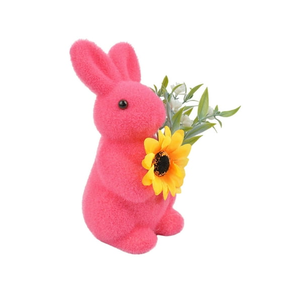 Twfbrm Easter Bunny Decorations, 8 Inch Flocked Standing Rabbit Figurines with Sunflowers, Small Decorative Rabbit Statues Faux Moss Animals Tabletop Ornaments Spring Decor for Home Office Shelf