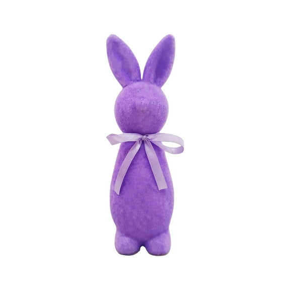 Twfbrm Easter Bunny Figurine, Easter Decorations 9 inch Flocked Fluffy Rabbit Ornaments with Bow tie, Rustic Farmhouse Decorative Animal Statue Spring Table Centerpieces for Home Office Shelf