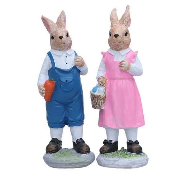 Twfbrm Easter Bunny Figurines, Easter Decorations 7.5 Inch Resin Decorative Rabbit Statues, Hand-Painted Farmhouse Standing Bunny Tabletop Ornaments Spring Decor for Home Office Shelf Garden