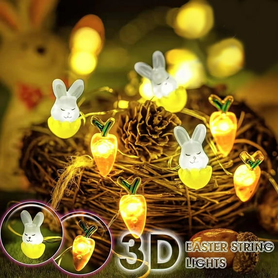 Twfbrm Easter Bunny String Lights, Easter Decorations 9.8FT 30 LED Carrot and Bunny Shaped Decorative Lights, Battery Operated Waterproof Copper Wire Spring Fairy Lights for Party Indoor Outdoor