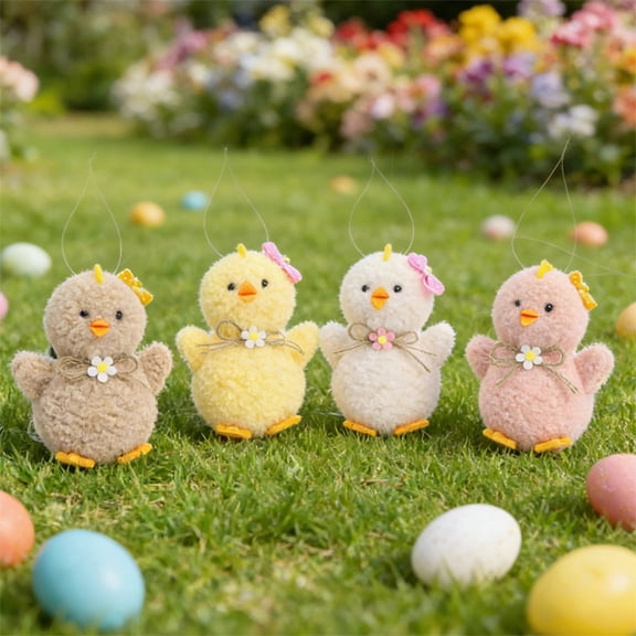 Twfbrm Easter Chick Hanging Ornaments, Easter Decorations, 4.7 inch Cute Fluffy Baby Chicken Doll with Rope, Handmade Spring Decorative Plush Bunny Pendants for Tree, Wall, Doors & Mantels
