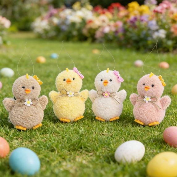 Twfbrm Easter Chick Hanging Ornaments, Easter Decorations, 4.7 inch Cute Fluffy Baby Chicken Doll with Rope, Handmade Spring Decorative Plush Bunny Pendants for Tree, Wall, Doors & Mantels