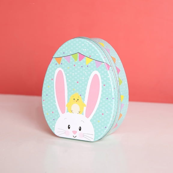 Twfbrm Easter Cookie Tin Box, Egg Shaped Bunny Pattern Tinplate Candy Box with Lids, Easter Decorative Candy Container Portable Biscuit Storage Case Snack Holder Party Favors for Kids Holiday Festival
