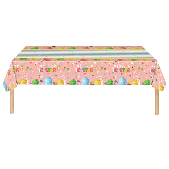 Twfbrm Easter Disposable Tablecloth, 54x108 inch Plastic Rectangle Bunny and Colorful Eggs Table Cloth, Waterproof Spring Themed Table Cover Easter Table Decorations for Party Dining Birthday