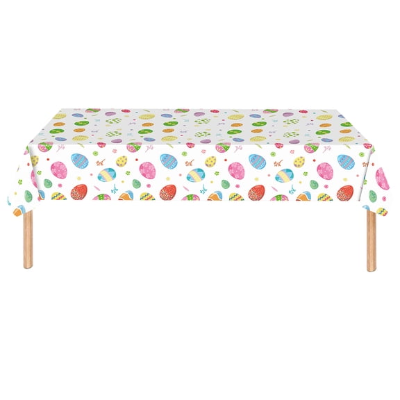 Twfbrm Easter Disposable Tablecloth, 54x108 inch Plastic Rectangle Bunny and Colorful Eggs Table Cloth, Waterproof Spring Themed Table Cover Easter Table Decorations for Party Dining Birthday