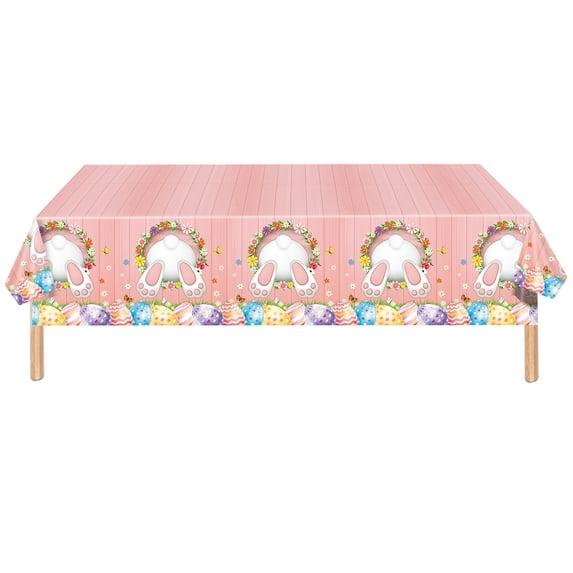 Twfbrm Easter Disposable Tablecloth, 54x108 inch Plastic Rectangle Bunny and Colorful Eggs Table Cloth, Waterproof Spring Themed Table Cover Easter Table Decorations for Party Dining Birthday