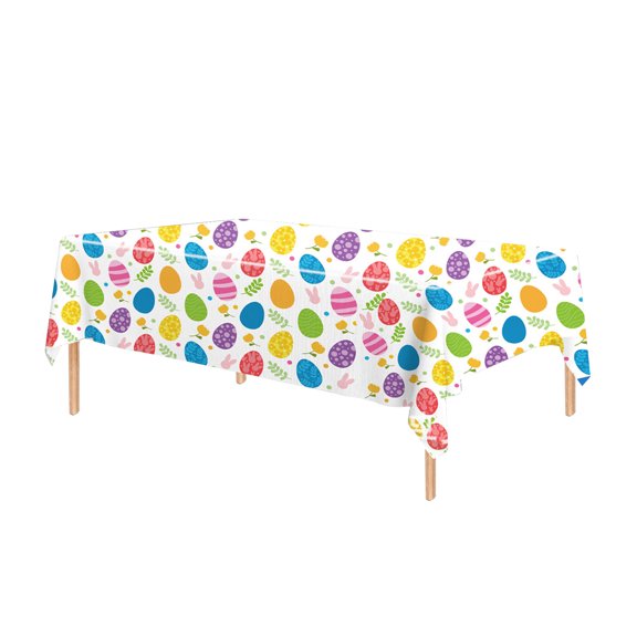Twfbrm Easter Disposable Tablecloth, 54x108 inch Plastic Rectangle Bunny and Colorful Eggs Table Cloth, Waterproof Spring Themed Table Cover Easter Table Decorations for Party Dining Birthday