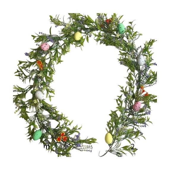 Twfbrm Easter Egg Garland, 6 FT Artificial Green Leaves Garland with Easter Eggs and Flowers, Real Touch Rustic Faux Spring Vine Garlands Easter Decorations Table Centerpiece for Mantle Party