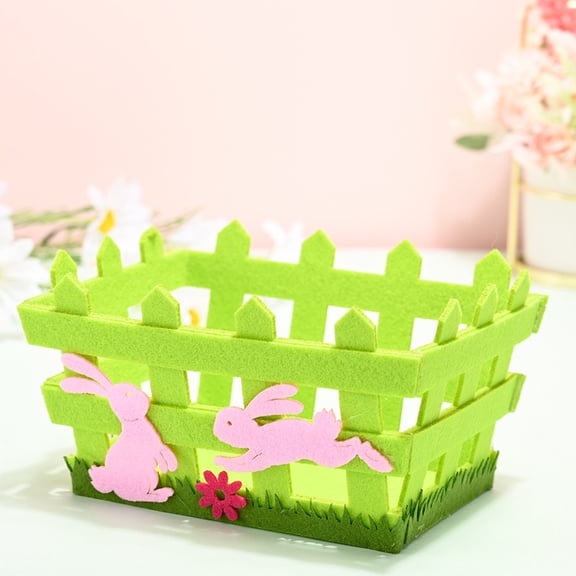 Twfbrm Easter Eggs Basket, Easter Decorations Non-Woven Fabric Grassland Design Storage Basket with Rabbit, Reusable Farmhouse Spring Decorative Basket Snack Candy Holder Party Favors for Home Office