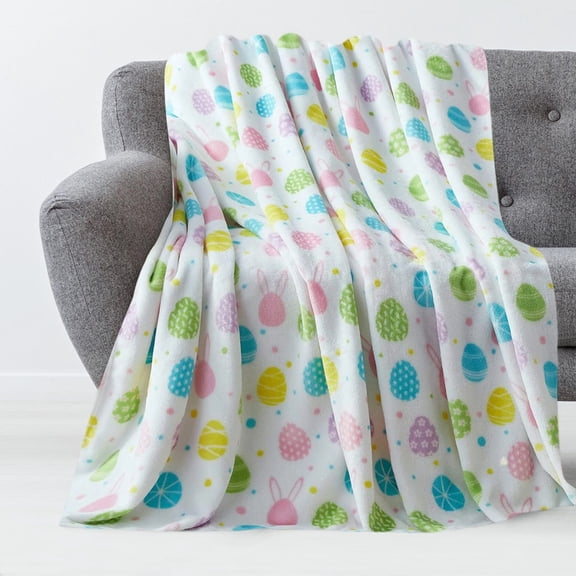 Twfbrm Easter Eggs Throw Blanket, 40"x50" Flannel Fleece Colorful Eggs Print Plush Blanket, Soft Warm Lightweight Farmhouse Easter Decorative Blanket Machine Washable for Couch Sofa Bed Car Chair
