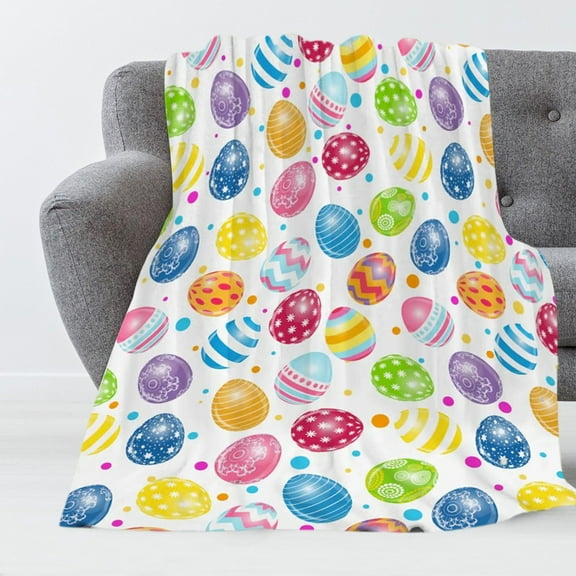 Twfbrm Easter Eggs Throw Blanket, 40"x50" Flannel Fleece Colorful Eggs Print Plush Blanket, Soft Warm Lightweight Farmhouse Easter Decorative Blanket Machine Washable for Couch Sofa Bed Car Chair