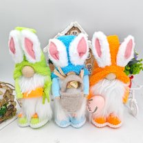 Twfbrm Easter Gnome Decorations, 15.7 inch Fluffy Easter Bunny Gnomes Plush Doll with Basket, Farmhouse Faceless Dwarf Ornaments Spring Tomte Nisse Stuffed Swedish Gnomes for Holiday Party Home