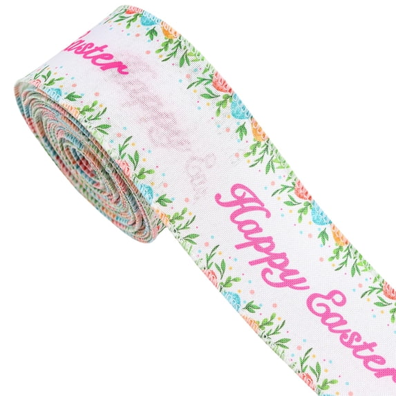 Twfbrm Easter Wired Ribbon Rolls, Easter Decorations 2.5 Inch x 5 Yards Spring Floral Burlap Linen Wired Ribbon, Happy Easter Decorative Fabric Ribbon for Gift Wrapping DIY Crafts Bows Wreaths