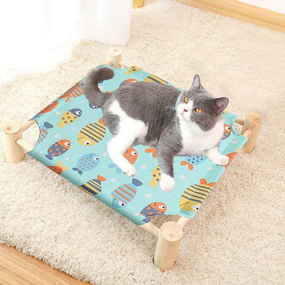 Twfbrm Elevated Pet Bed for Cat and Small Dog, Heavy Duty Raised Pet Cot with Sturdy Wooden Frame, Portable Cooling Pet Hammock with Breathable Fabric, Detachable and Washable Pet Bed for Home Office