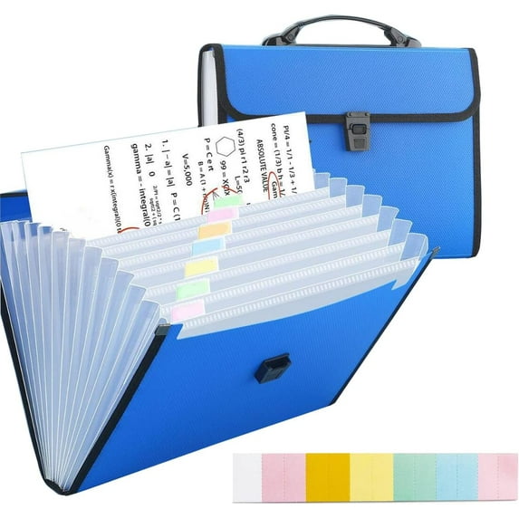 Twfbrm Expanding File Folders, A4 Letter Size 13 Pockets Large Capacity Accordion File Organizer with Label, Waterproof Portable Plastic Document Storage Bag with Handle School Office Supplies, Blue