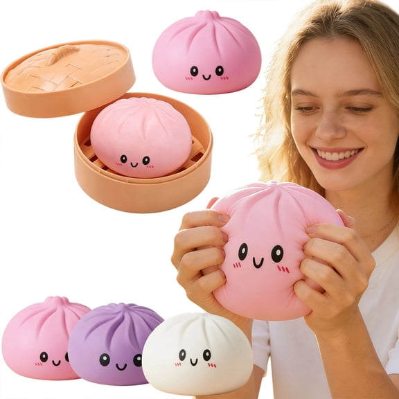 Twfbrm Extra Large Dumpling Stress Ball, 6" Giant Squashy Dumpling with Slow Rising Effect, Soft Stress Relief Squeeze Dough Ball Sensory Fidget Toy, Steamed Stuffed Bun Decompression Toy