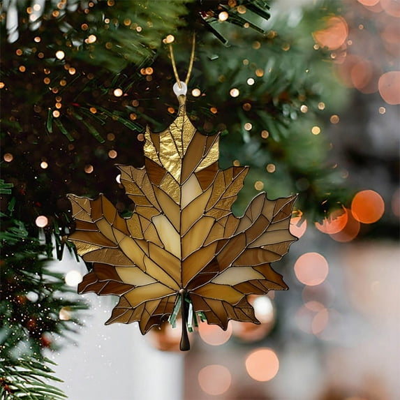 Twfbrm Fall Maple Leaves Hanging Ornaments for Tree, 4" Acrylic Flat Autumn Foliage Shaped Decorative Pendant, Stained Glass Maple Leaf Suncatcher Thanksgiving Decorations for Home Party Window