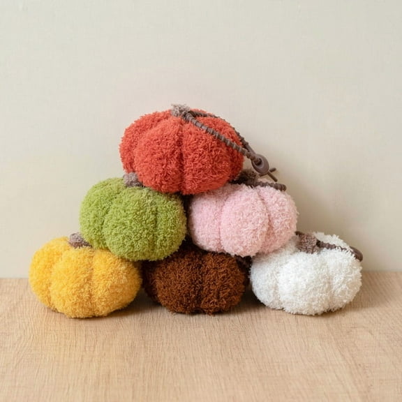 Twfbrm Fall Pumpkin Hanging Ornaments, 4" Teddy Fleece Pumpkins Pendants with Loop, Small Furry Pumpkin Decorations Farmhouse Decorative Fabric Pumpkins for Halloween Thanksgiving Harvest