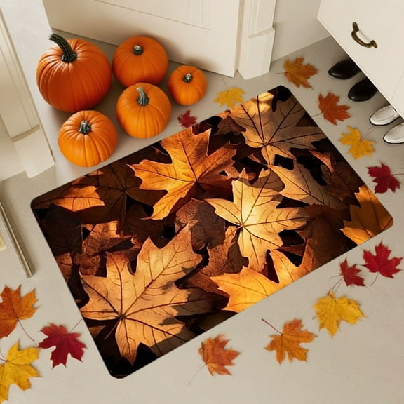 Twfbrm Fall Welcome Doormat, Fall Decorations for Home, 16"x24" Maple Leaves Pattern Floor Mat, Non-Slip Absorbent Entrance Rug Autumn Decorative Front Door Carpet for Thanksgiving Halloween