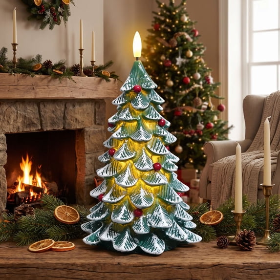 Twfbrm Flameless Christmas Tree Candle, Handmade Soy Wax Electric Christmas Tree Shaped Tealight Candle, Christmas Decorative Taper Candles for Home, Bedroom, Table Decorations