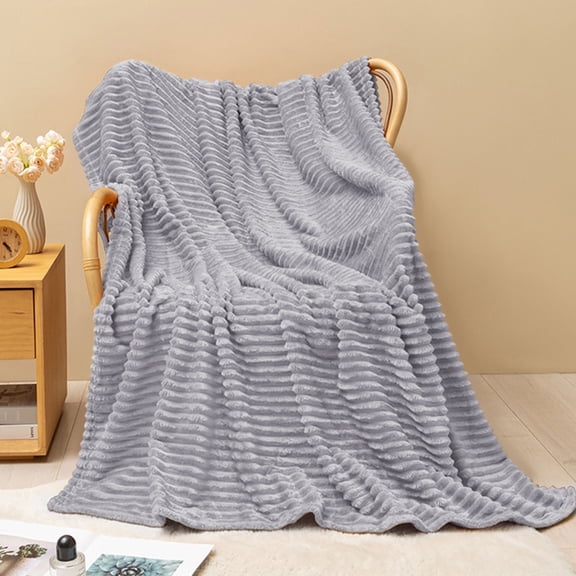 Twfbrm Fleece Throw Blanket, 3D Striped Jacquard Coral Velvet Plush Blankets, Soft Fluffy Lightweight Nap Blanket Textured Decorative Blanket Machine Washable for Couch Sofa Bed Living Room(40"x60")