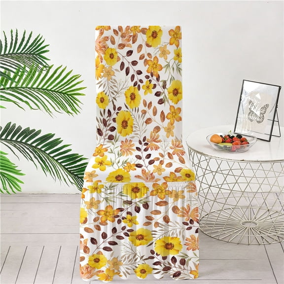 Twfbrm Floral Dining Chair Covers, Universal Flower Pattern Stretch Chair Slipcovers with Skirt, Soft Breathable Decorative Seat Cover Removable Washable Chair Protector for Dining Room & Kitchen
