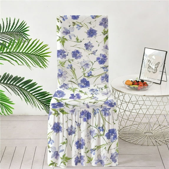 Twfbrm Floral Dining Chair Covers, Universal Flower Pattern Stretch Chair Slipcovers with Skirt, Soft Breathable Decorative Seat Cover Removable Washable Chair Protector for Dining Room & Kitchen