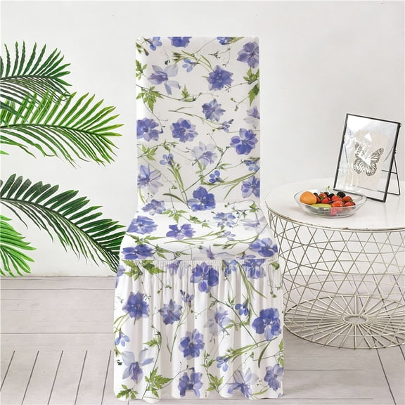 Twfbrm Floral Dining Chair Covers, Universal Flower Pattern Stretch Chair Slipcovers with Skirt, Soft Breathable Decorative Seat Cover Removable Washable Chair Protector for Dining Room & Kitchen