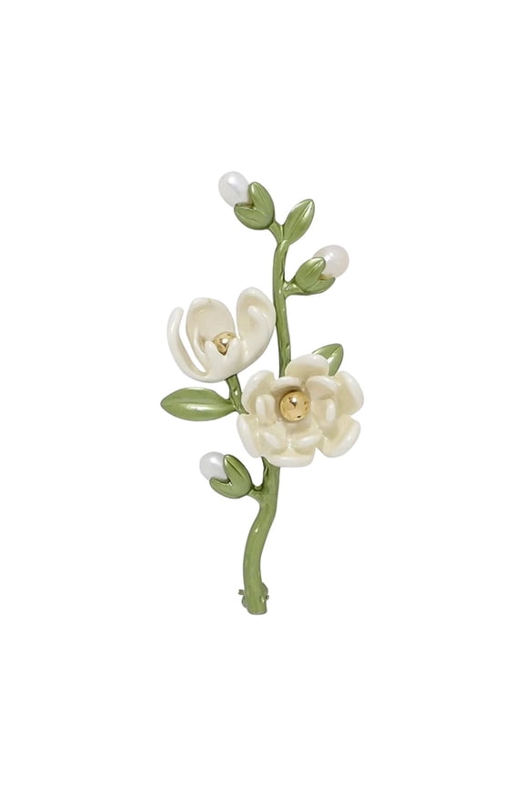 Flower Brooch Pins for Woman, 2.2 Inch Alloy Gardenia Flowers Lapel Pins with Pearl, Vintage Floral Collar Pins Jewelry Accessories Gifts for Mother's Day, Birthday, Christmas, Valentine's Day