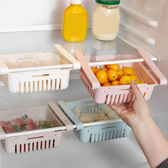 Twfbrm Fridge Drawer Organizer, 8"-11" Extendable Refrigerator Storage Rack for Save Vertical Space, Adjustable Pull Out Plastic Hanging Drawer Sliding Storage Containers for Meat Fruit Vegetable